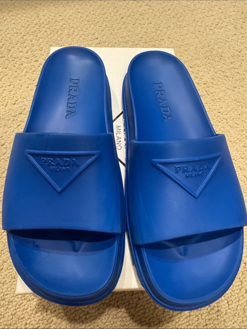 Authentic Royal Blue Embossed Triangle Logo Slides